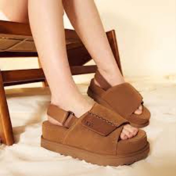 UGG Tan Suede Sandals with Contoured Footbed - Picture 4 of 14